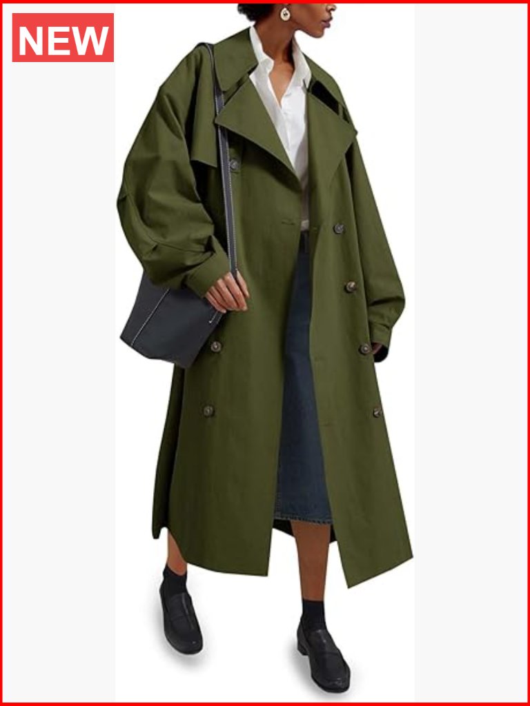Double Breasted Long Trench Coat Oversized Classic Lapel Belted Overcoat